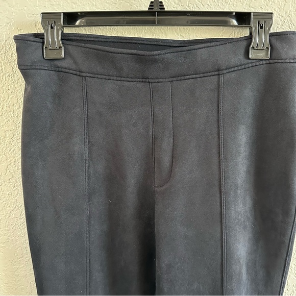 SPANX Navy Faux Suede Flare Pants Pull On Stretch Bootcut Size L - Picture 3 of 12